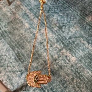 Gold Hamsa Hand bracelet with Green Accents